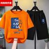 Conjunto de Roupas Fat Boy para Meninos, Tamanho Grande, Manga Curta, Camiseta Fina de Corte Amplo e Shorts, Conjunto de Duas Peças 100% Algodão, Tamanho 8