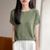 Nuevo Suéter de Punto Redondo con Mangas Murciélago, Manga Corta, Color Sólido, Calado, Corte Holgado, Camiseta Base Superior
