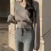 Suéter pullover de punto de estilo vintage otoñal coreano para mujer con cuello de corbata, ceñido a la cintura, adelgazante y mangas largas versátiles