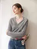 Suéter de Cachemira con Cuello Cruzado 2026 Otoño/Invierno Nuevo para Mujer Capa Base Estilo Elegante Color Sólido Top Cálido Transfronterizo