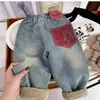 Pantalones vaqueros para niños, forrados de felpa y engrosados, estilo unisex, pantalones largos, pantalones de bebé de moda, nuevos