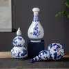 Botella de Vino de Porcelana Azul y Blanca con Forma de Calabaza de Cerámica de Jingdezhen, Jarra de Vino para el Hogar, Jarra de Vino Vacía, Recipiente Sellado para Vino, Vasija para Elaborar Vino