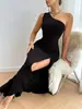 2026 Moda Feminina Transfronteiriça Elegante Casual Diário Uma Alça Fenda Alta Costas Nuas Vestido Sexy