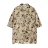 Camisa Floral de Seda Gelada de Manga Curta para Homem de Verão, Camisa Casual Khaki Cleanfit de Alta Qualidade, Camiseta Fina de Verão