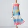 Vestido súper reductor talla grande con un toque de alta gama, color degradado arcoíris, adecuado para viajar, vestido largo holgado para mujer