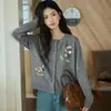Cárdigan Suéter de Lana Bordado Floral para Mujer 2026 Otoño/Invierno Nuevo Estilo Abrigo Top de Punto Holgado Bordado Tridimensional