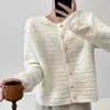 Cárdigan de punto estilo coreano, estilo suave, suéter corto texturizado amarillo claro, top versátil para el uso diario