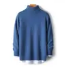 Suéter de punto de cuello alto para hombre, jersey de otoño e invierno, camisa base de punto liso, suéter de lana grueso