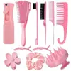Conjunto de Pentes para Cabeleireiro, Pente com Cauda Pontiaguda, Pente de Rato, Escova para Bordas, Escova para Shampoo, Frasco Borrifador, Presilha de Cabelo, Elástico de Cabelo, Pente de Dentes Largos