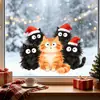 Pegatina electrostática navideña para ventana con gato de pelo largo y patrón combinado de copo de nieve para decoración de sala de estar, dormitorio, balcón y ventana de piso a techo