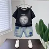 Conjunto de Verano para Niños 2024 Nuevo Elegante Fresco Algodón Puro Infantil Moderno Camiseta de Verano Manga Corta Delgado Conjunto de Moda