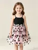 Vestido de Princesa de Verão para Meninas, Sem Mangas, Ombro a Ombro, Patchwork de Renda com Bordado de Flores, Vestido Formal Moderno com Babados, Roupa Infantil
