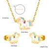 Set de Aretes y Collar de Unicornio Más Vendido Transfronterizo, Creativo, Dulce y Lindo Collar con Goteo de Aceite, Set de Joyería de Acero Inoxidable