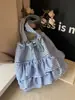 Bolso de Lona Estilo Universitario para Chicas Bolso Tote de Hombro Nuevo de Moda 2025 Estilo Coreano Bolsa de Encaje de Gran Capacidad
