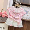 Atuendo de Verano de Moda 2026 para Bebés Niñas, Top Lindo con Cuello de Muñeca de Dibujos Animados y Pantalones Falda de Princesa Conjunto de Dos Piezas para Niñas