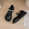 Zapatos de Cuero con Suela Gruesa y Punta Redonda con Lazo de Perla Blanca Versátiles para Mujer 2026 Verano Nuevo Estilo Zapatos Mary Jane Bajos