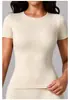 Camiseta Deportiva de Manga Corta de Color Sólido de Doble Cara Cepillada Ajustada Yize Transfronteriza para Deporte Running Fitness Yoga Top Mujer