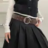 Cinto Largo Preto com Fivela Dupla Estilo Punk para Mulheres, Cinto de Cintura de Design Y2K Robusto de Nicho com Acabamento de Alta Qualidade