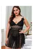 Roupa de Dormir Sexy de Renda com Alças Profundas V 9900 Transfronteiriça para Mulheres Europeias e Americanas Mulheres Gordas Tamanho Grande Malha Transparente Sexy Saia Curta