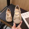 Zapatos Pequeños de Cuero para Niñas 2026 Primavera Nuevo Estilo Zapatos de Princesa con Lazo de Lentejuelas Francesas para Niños Zapatos Planos Bajos para Bebé
