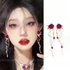 "Manzhu Sha Hua" Pendientes de Borla de Lirio del Valle Rojo Retro Lujo Accesible Pendientes Elegantes Pendientes de Atmósfera de Año Nuevo para Mujer