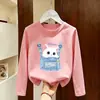 Camiseta de algodão puro estilo coreano para meninas, manga longa, nova tendência outono 2026, blusa básica versátil para crianças mais velhas, gola redonda