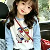 Camiseta de Algodão Color Block de Manga Longa para Menina para Primavera e Outono, Estilosa e Versátil, para Crianças Médias e Maiores, Top de Desenho Animado