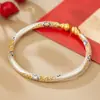 Pulsera de Calabaza Esmaltada Chapada en Oro Antiguo de Plata Pura al 99.99% Nuevo Estilo Chino Pulsera de Plata Pura Ajustable