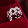 Anel de Dedo de Abertura Ajustável Design de Corrente Totalmente Cravejado de Diamantes Levemente Luxuoso Anel de Dedo de Alto Senso de Moda Anel de Cobre com Zircônia