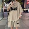 Traje Casual de Waffle para Hombre Verano Pantalones Cortos de Seda de Hielo Camiseta de Manga Corta con Estampado Juvenil Atractivo Falso Dos Piezas