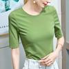 Camiseta básica de color sólido para mujer 2025 Nueva camiseta básica de manga media de cinco cuartos con cuello redondo para mujer con cintura y ropa interior