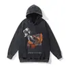 Suéter com Capuz Estampado Gótico High Street Europeu e Americano Masculino e Feminino Hip Hop Lavagem Retro Roupa com vibe de Casal Top