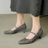 Elegantes zapatos Mary Jane de piel de vaca con estampado de leopardo retro, primavera 2025, tacón medio grueso, punta redonda, hebilla, cuero genuino para mujer