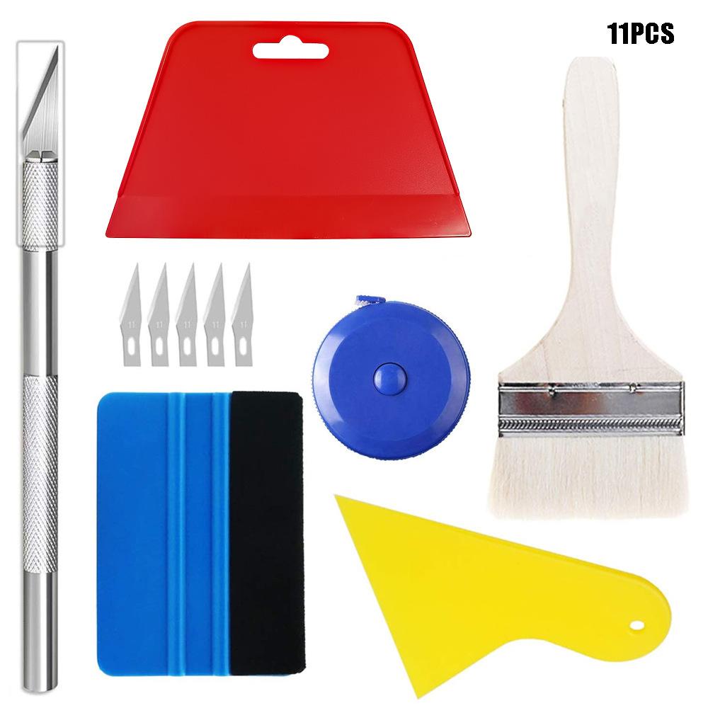 11件套（1大白毛刷+1梯形刮板+1雕刻刀+5刀片+1卷尺+