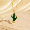 Colar de Gotejamento de Óleo de Cacto Novo Mais Vendido Transfronteiriço, Joia Pingente de Planta Hip-Hop de Nicho Único Micro-Incustada com Zircônia