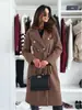 Europa y Estados Unidos transfronterizo AliExpress otoño e invierno popular moda simple para mujer temperamento color liso doble botonadura cinturón abrigo de lana