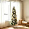 Árbol de Navidad artificial verde de PVC con luces, estilo delgado tipo pluma, decoración navideña al por mayor