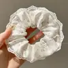 Scrunchie casual oversized para mulheres, elástico de cabelo elegante com laço, tiara floral, acessório de cabelo de renda