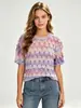 Top de punto con diseño de escamas de pez degradado, hueco y adornado con pedrería para mujer, de primavera y verano, Nuevo, Camiseta de cuello redondo en capas con textura tridimensional, Delgado