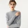 Suéter casual holgado de cachemir grueso para mujer con cuello alto medio, simple suéter de punto básico de otoño e invierno nuevo para abrigarse