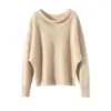 Nuevo Estilo Otoño e Invierno Suéter 100% Cachemira Pura para Mujer Cuello de una Línea Cómodo Punto Tipo Murciélago Color Sólido Manga Larga Holgado