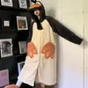 Pijama de Coralina con Pingüino Dulce para Mujer, Bata Cálida con Capucha para Otoño e Invierno, Engrosada y Forrada de Polar, Ropa de Casa Linda para Niña