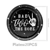 Decorações de festa de 2º aniversário com tema de caveira e ossos preto e branco Bad Two TheBone pratos e copos de papel suprimentos