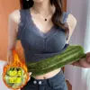 Chaleco Grueso Forrado de Felpa con Almohadillas en el Pecho para Mujer, Camisola con Cuello en V de Encaje para Otoño e Invierno, Top de Moda