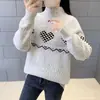Nuevo Suéter de Punto de Manga Larga Versátil con Bloques de Color de Corte Holgado para Primavera y Otoño, Suéter de Cuello Alto a Media Altura Estilo Coreano para Mujer