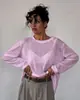 2026 Nova Camiseta de Manga Longa com Estampa de Flocos de Neve Estilo Europeu e Americano para Mulheres, Fina de Verão, Translúcida, Gola Redonda, Caimento Solto, Camisa Básica Elegante