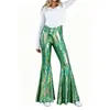 Modelo de Comercio Exterior 2026 Pantalones de Cola de Pez con Estampado de Serpiente Europeo y Americano para Mujer, Pantalones Acampanados de Cintura Alta para Actuación en Escenario, Pantalones Largos Brillantes de Cuero Ajustados