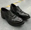 Zapatos de Cuero Negros Hechos a Mano para Hombre, Mocasines Slip-On Cosidos, Zapatos Derby de Punta Fina, Zapatos Wizard Arrugados con Punta Elevada, Modernos
