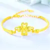 Pulsera de oro de aluvión birmano chapada en oro duro 3D Pulsera de trébol de cuatro hojas Regalo de San Valentín o cumpleaños Pulsera de hierba de la suerte para el amor