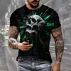 Terror Morte Verão Masculina Respirável Gola Redonda Camiseta Estampa de Caveira Halloween Rua Hip Hop Casual Top para Exterior